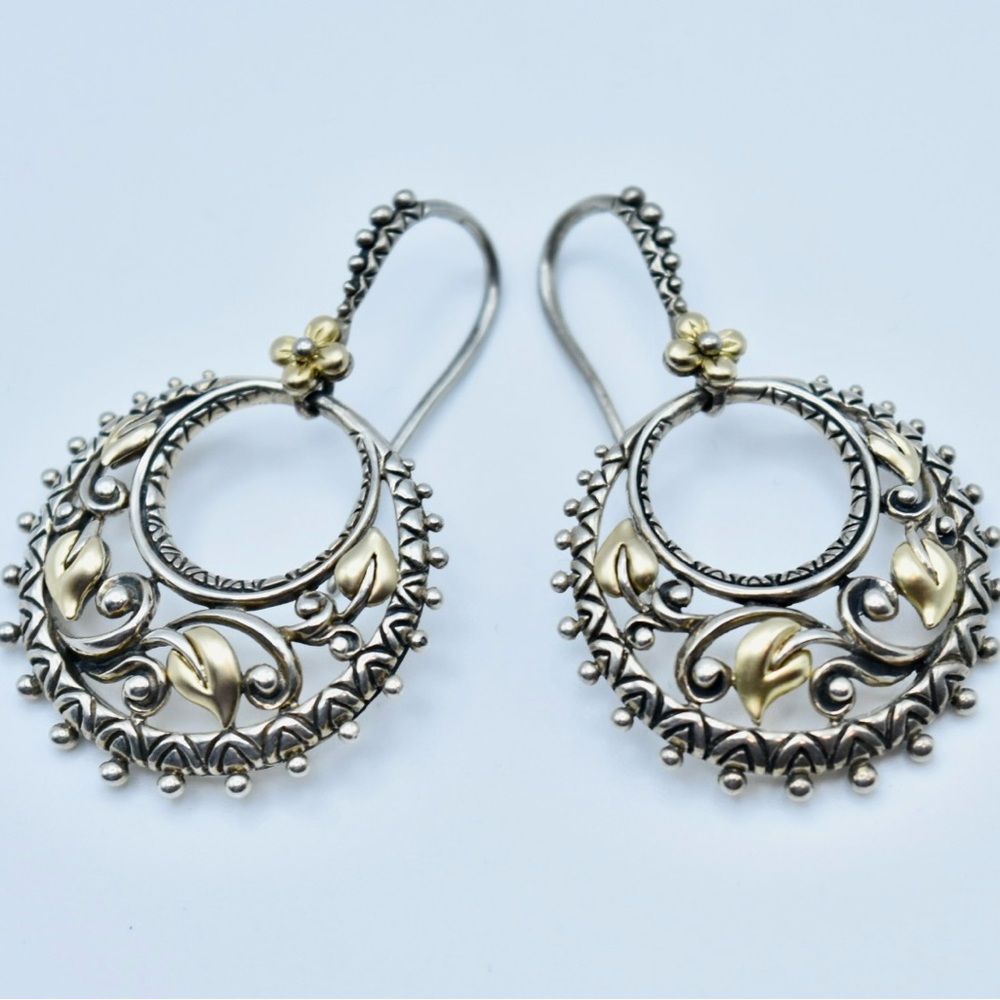 Barbara Bixby 18k Gold & Sterling Vine & Leaf Chandelier Dangle Earrings